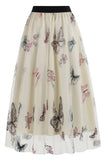 Apricot High Waist Print Chiffon Floral Loose Midi A Line Skirt