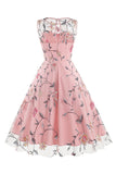 Apricot Elegant Floral Embroidered Sleeveless Midi Vintage Dress