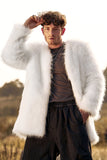 White Fluffy Faux Fur Long Sleeves Men's Cardigan Coat