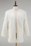 White Fluffy Faux Fur Long Sleeves Men's Coat