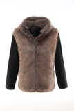 Fluffy Brown Faux Fur Short Men's Coat with Hood