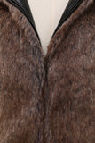 Fluffy Brown Faux Fur Short Men's Coat with Hood