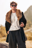 Black Luxury Faux Fur Long Sleeves Long Men's Winter Outerwear