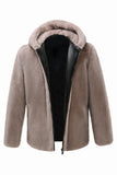 Men's Khaki Zip-Up Fleece Hoodie Winter Coat