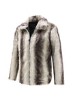 White Printed Lapel Fitted Men's Faux Fur Coat