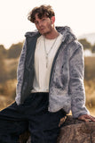 Grey Midi Shearling Men's Winter Coat with Hood