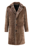 Fluffy Coffee Long Men Faux Fur Coat with Pockets