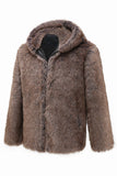 Khaki Men's Winter Faux Fur Coat Hooded