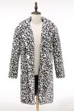 Men's Winter White Black Faux Fur Coat Button Mid-Length Leopard Print