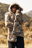 Brown Thick Hooded Long Sleeves Winter Faux Fur Men's Coat