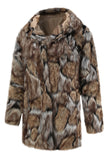 Brown Winter Men's Faux Fur Coat Thick Hooded Long Sleeves