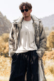 Light Grey Faux Fur Print Mid-Length Collar Men's Coat