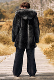 Black Puffy Long Sleeve Hooded Faux Fur Winter Men's Coat