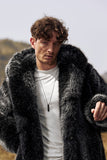 Black Puffy Long Sleeve Hooded Faux Fur Winter Men's Coat