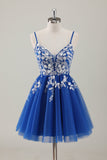 Royal Blue Spaghetti Straps Short Cocktail Dress with Appliques