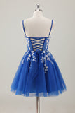 Royal Blue Spaghetti Straps Short Cocktail Dress with Appliques