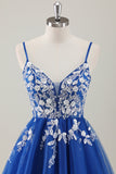 Royal Blue Spaghetti Straps Short Cocktail Dress with Appliques