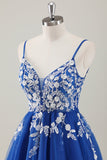 Royal Blue Spaghetti Straps Short Cocktail Dress with Appliques