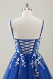 Royal Blue Spaghetti Straps Short Cocktail Dress with Appliques