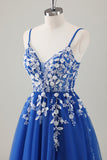 Royal Blue Ball-Gown Long Appliqued Formal Dress with Slit