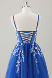 Royal Blue Ball-Gown Long Appliqued Formal Dress with Slit