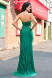 Mermaid Green Strapless Cut Out Corset Long Prom Dress with Slit