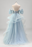 Strapless Sparkly Sequins Tulle A Line Pleated Formal Dress