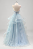 Strapless Sparkly Sequins Tulle A Line Pleated Formal Dress