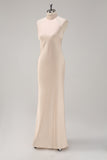 Champagne Halter Mermaid Bridesmaid Dress with Slit