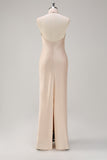 Champagne Halter Mermaid Bridesmaid Dress with Slit