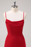 Burgundy Spaghetti Straps A-Line Bridesmaid Dress with Slit