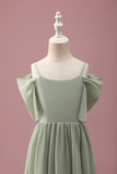 Sage A Line Spaghetti Straps Chiffon Ruched Junior Bridesmaid Dress