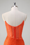 Orange Spaghetti Straps Beaded Corset Mermaid Formal Dress