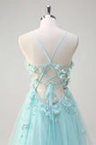 Green A Line Spaghetti Straps Sequin Tulle Formal Dress With 3D Flowers