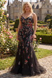 Black Mermaid Spaghetti Straps Long Plus Size Prom Dress with Lace Up Back