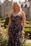 Black Mermaid Spaghetti Straps Long Plus Size Prom Dress with Lace Up Back