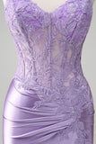 Lilac Mermaid Spaghetti Straps Long Formal Dress with Appliques