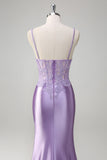 Lilac Mermaid Spaghetti Straps Long Formal Dress with Appliques