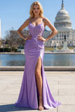 Lilac Mermaid Spaghetti Straps Long Formal Dress with Appliques