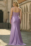 Lilac Mermaid Embroidered Satin Long Plus Size Formal Dress with Slit
