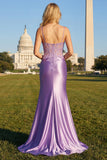 Lilac Mermaid Spaghetti Straps Long Formal Dress with Appliques