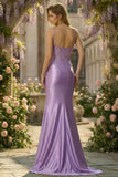Lilac Mermaid Embroidered Satin Long Plus Size Formal Dress with Slit
