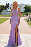 Lilac Mermaid Spaghetti Straps Long Formal Dress with Appliques