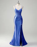 Lilac Mermaid Spaghetti Straps Long Formal Dress with Appliques