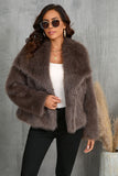 Fluffy Black Turn Lapel Faux Fur Winter Coat