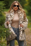 Fluffy White Leopard Faux Fur Coat with Belt