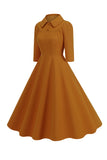 Yellow Peter Pan Collar Long Sleeves A-Line Midi 1950s Dress