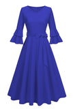 Apricot A-Line V-neck Half Sleeves Midi 1950s Dress