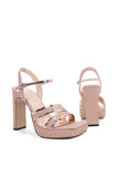 Women High Heel Sandals Open-Toe Blush Sequins Thick Heel Pumps