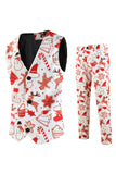 White Printed 3-Piece Christmas Men Suit